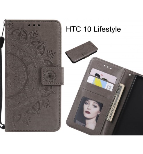 Htc 10 Lifestyle Case Mandala Embossed Leather Wallet Case - Grey