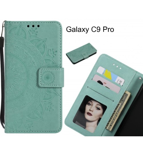 Galaxy C9 Pro Case Mandala Embossed Leather Wallet Case - Green