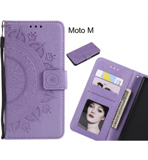 Moto M Case Mandala Embossed Leather Wallet Case - Purple