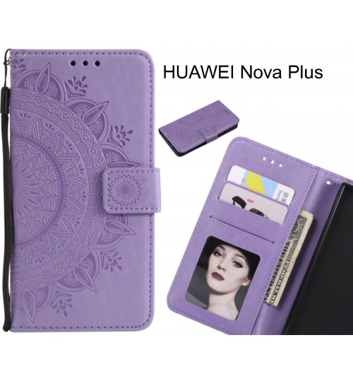 Huawei Nova Plus Case Mandala Embossed Leather Wallet Case - Purple