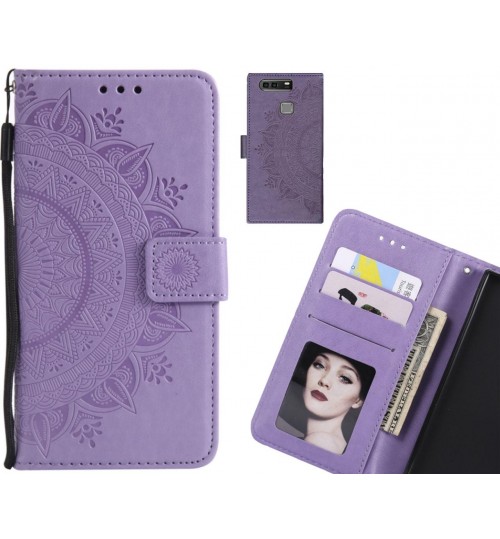 Huawei P9 Plus Case mandala embossed leather wallet case