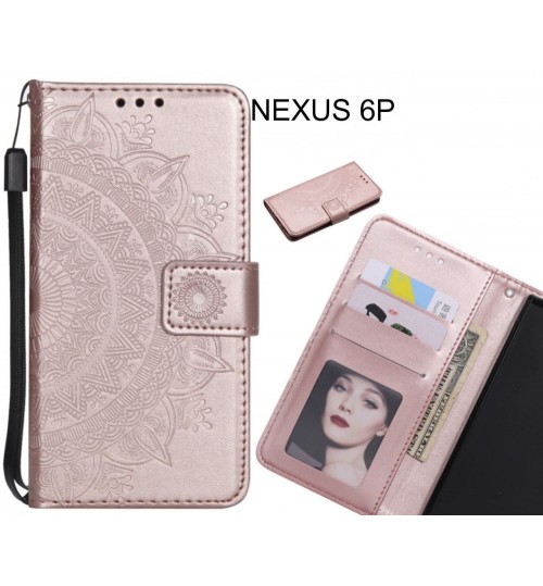 Nexus 6p Case Mandala Embossed Leather Wallet Case - Rose Gold