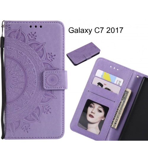 Galaxy C7 2017 Case Mandala Embossed Leather Wallet Case - Purple
