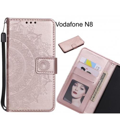 Vodafone N8 Case Mandala Embossed Leather Wallet Case - Rose Gold