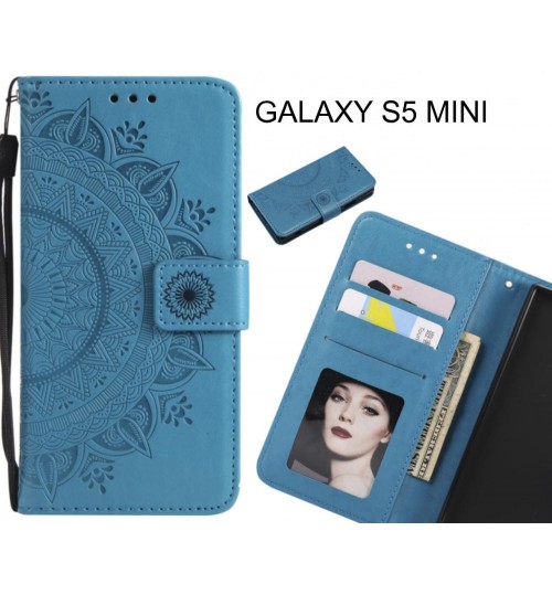 Galaxy S5 Mini Case Mandala Embossed Leather Wallet Case - Blue