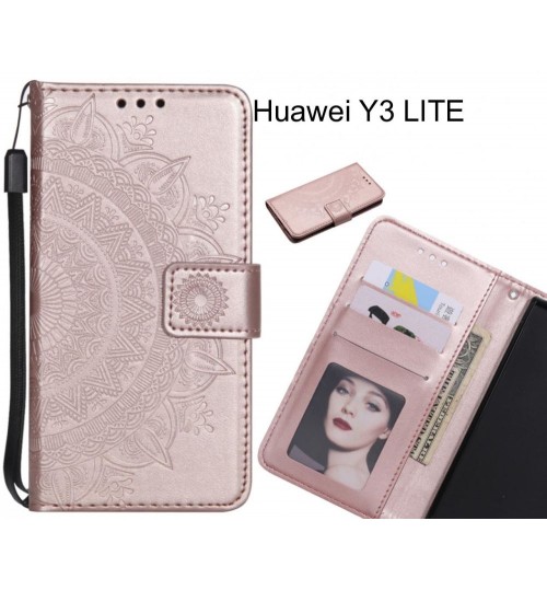 Huawei Y3 Lite Case Mandala Embossed Leather Wallet Case - Rose Gold