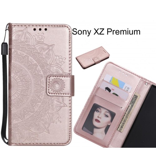 Sony XZ Premium Case mandala embossed leather wallet case