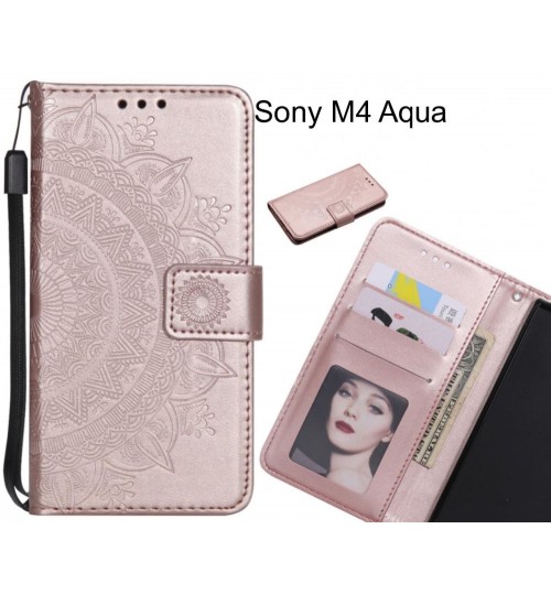 Sony M4 Aqua Case Mandala Embossed Leather Wallet Case - Rose Gold