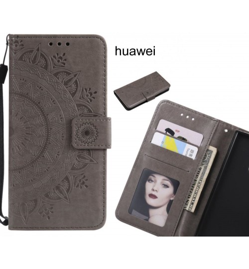 Huawei Case Mandala Embossed Leather Wallet Case - Grey