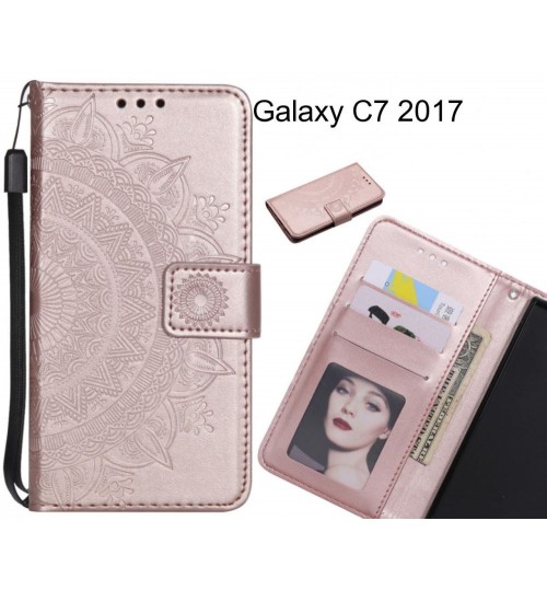 Galaxy C7 2017 Case Mandala Embossed Leather Wallet Case - Rose Gold