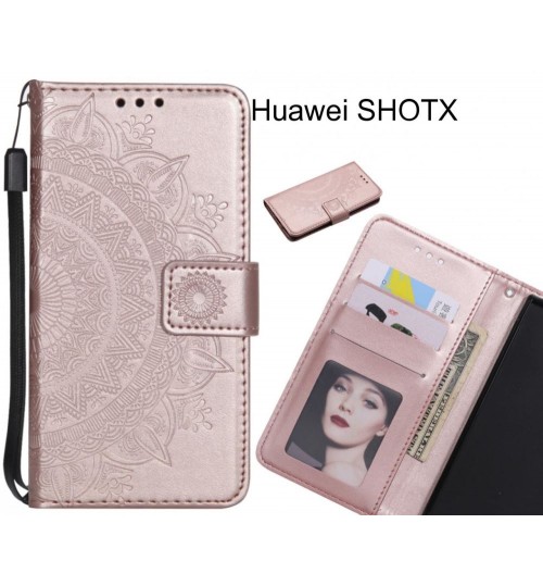 Huawei Shotx Case Mandala Embossed Leather Wallet Case - Rose Gold