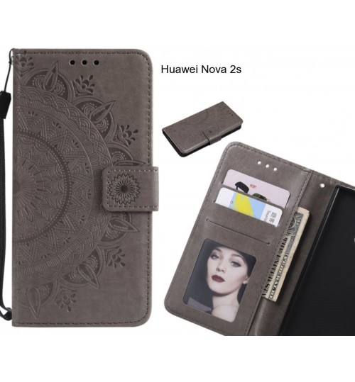 Huawei Y9 2018 Case Mandala Embossed Leather Wallet Case - Grey
