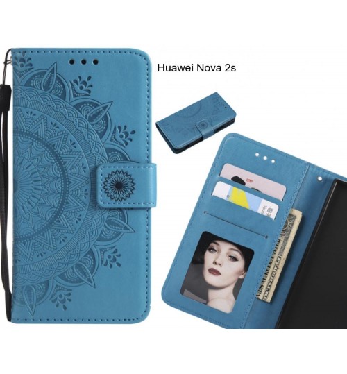 Huawei Y9 2018 Case Mandala Embossed Leather Wallet Case - Blue