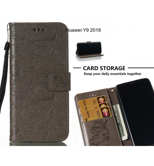 Huawei Y9 2018  Case Leather Wallet Case Embossed Unicon Pattern - Grey