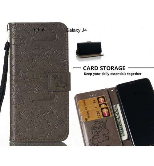 Galaxy J4  Case Leather Wallet Case Embossed Unicon Pattern - Grey
