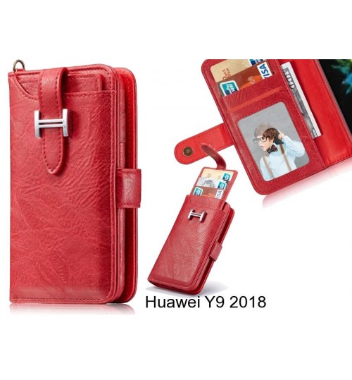 Huawei Y9 2018 Case Retro Leather Case Multi Cards Cash Pocket - Red