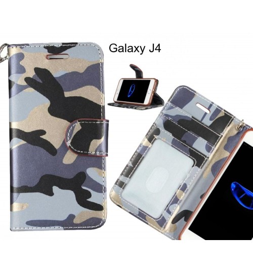 Galaxy J4 Case Camouflage Leather Wallet Case Cover - Grey