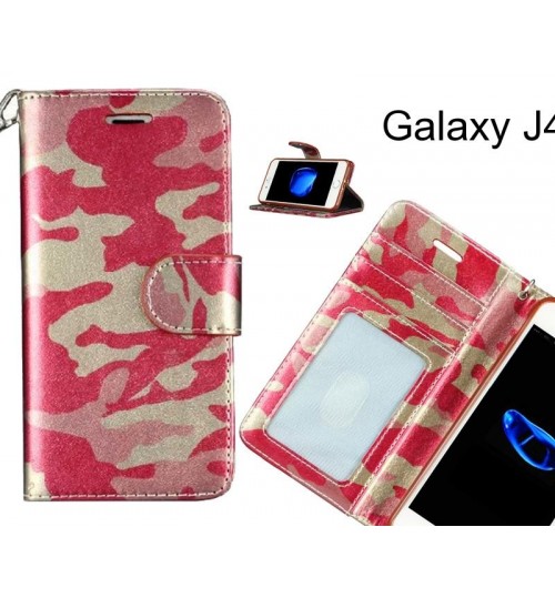 Galaxy J4 Case Camouflage Leather Wallet Case Cover - Red