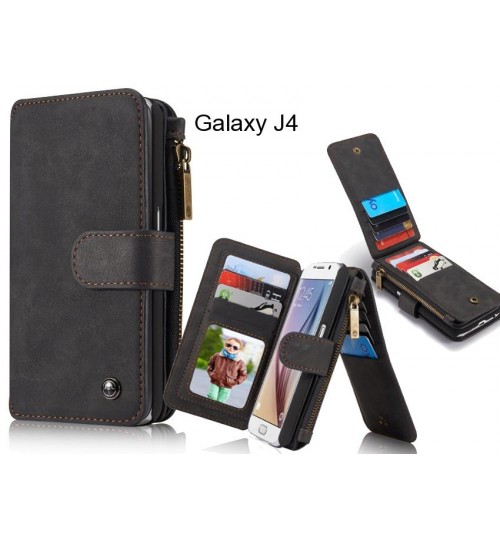 Galaxy J4 Case Retro Flannelette Leather Case Multi Cards Zipper - Black