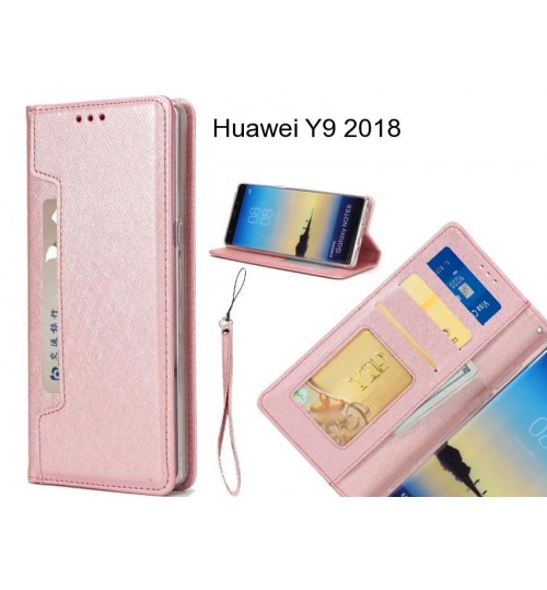 Huawei Y9 2018 Case Silk Texture Leather Wallet Case 4 Cards 1 Id Magnet - Rose Gold