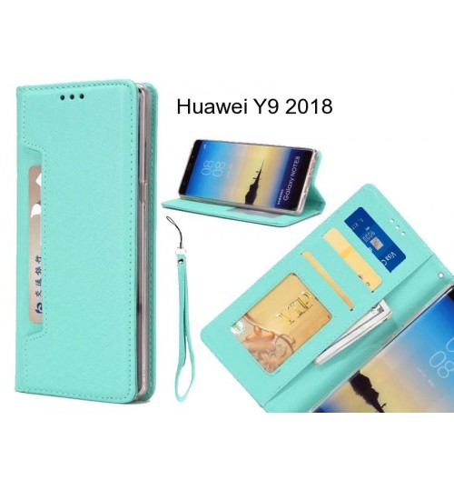 Huawei Y9 2018 Case Silk Texture Leather Wallet Case 4 Cards 1 Id Magnet - Green
