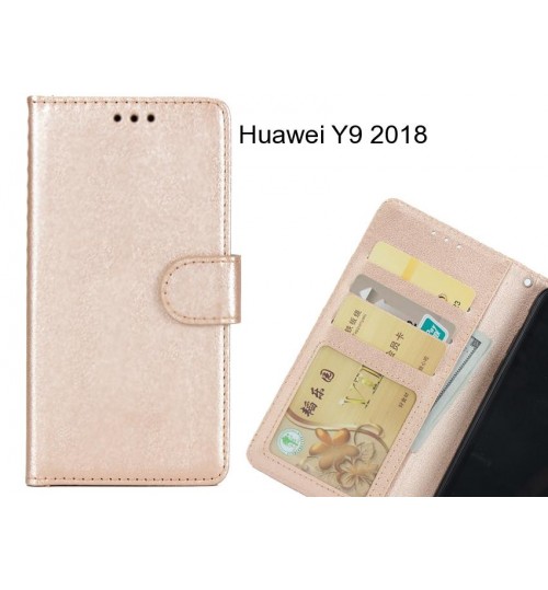 Huawei Y9 2018  Case Magnetic Flip Leather Wallet Case - Gold