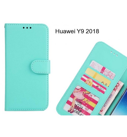 Huawei Y9 2018  Case Magnetic Flip Leather Wallet Case - Green