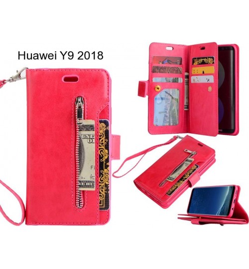 Huawei Y9 2018 Case 10 Cards Slots Wallet Leather Case With Zip - Red