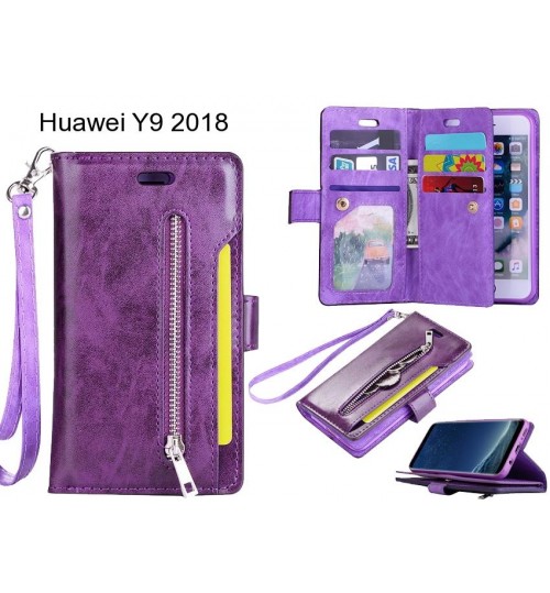 Huawei Y9 2018 Case 10 Cards Slots Wallet Leather Case With Zip - Purple