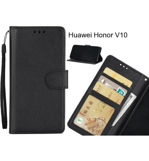 Huawei Honor V10  Case Silk Texture Leather Wallet Case - Black