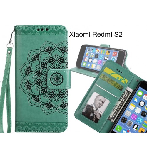 Xiaomi Redmi S2 Case mandala embossed leather wallet case 3 cards lanyard case