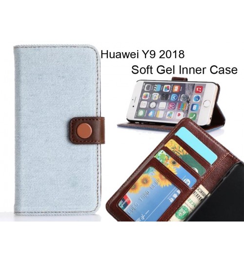 Huawei Y9 2018  Case Ultra Slim Retro Jeans Wallet Case - Blue
