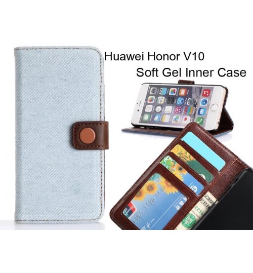 Huawei Honor V10  Case Ultra Slim Retro Jeans Wallet Case - Blue