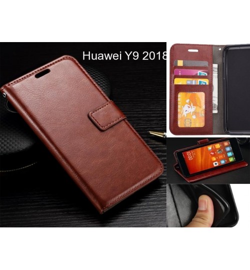 Huawei Y9 2018 Case Fine Leather Wallet Case - Brown