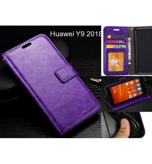 Huawei Y9 2018 Case Fine Leather Wallet Case - Purple