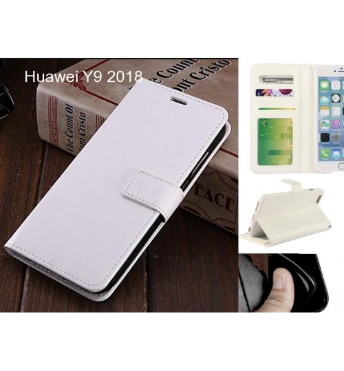 Huawei Y9 2018 Case Fine Leather Wallet Case - White