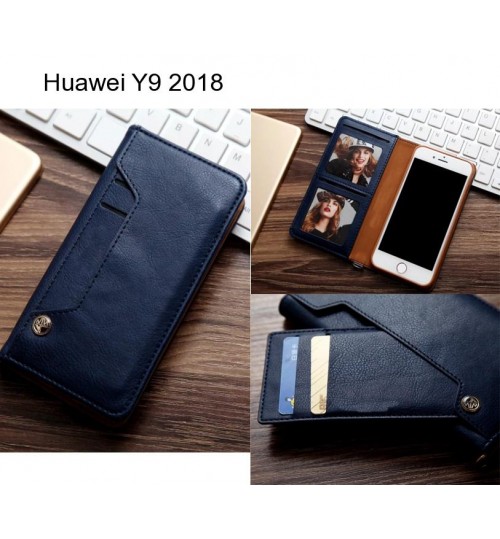 Huawei Y9 2018 Case Slim Leather Wallet Case 6 Cards 2 Id Magnet - Blue