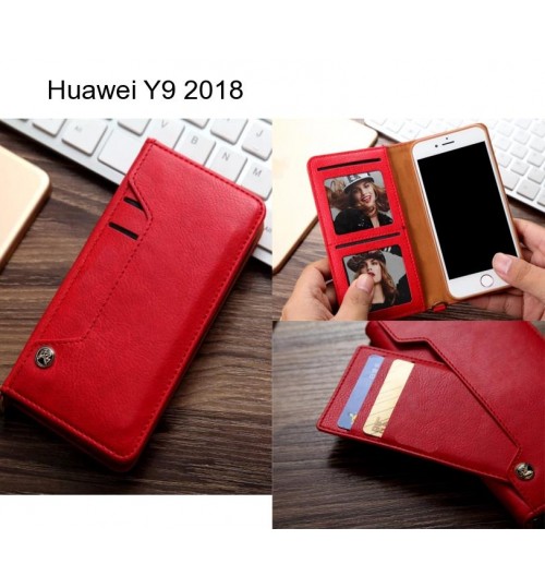 Huawei Y9 2018 Case Slim Leather Wallet Case 6 Cards 2 Id Magnet - Red