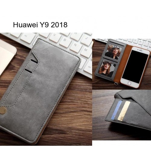 Huawei Y9 2018 Case Slim Leather Wallet Case 6 Cards 2 Id Magnet - Grey