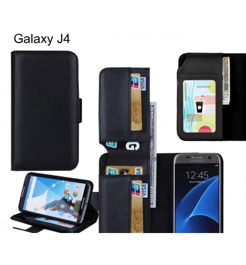 Galaxy J4 Case Leather Wallet Case Cover - Black
