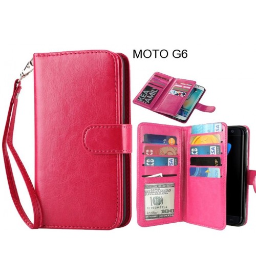 Moto G6 Case Double Wallet Leather Case 9 Card Slots - Blue