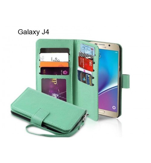 Galaxy J4 Case Double Wallet Leather Case 9 Card Slots - Green