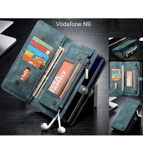 Vodafone N9 Case Retro Leather Case Multi Cards Cash Pocket & Zip - Green