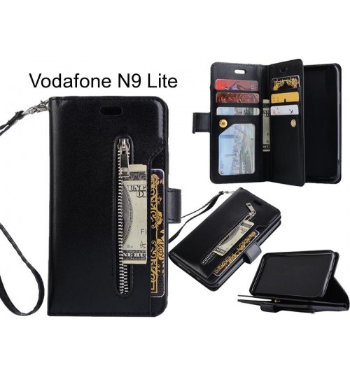 Vodafone N9 Lite Case 10 Cards Slots Wallet Leather Case With Zip - Black