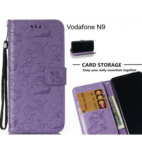 Vodafone N9  Case Leather Wallet Case Embossed Unicon Pattern - Purple
