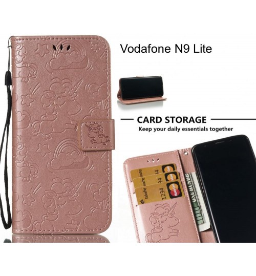 Vodafone N9 Lite  Case Leather Wallet Case Embossed Unicon Pattern - Rose Gold