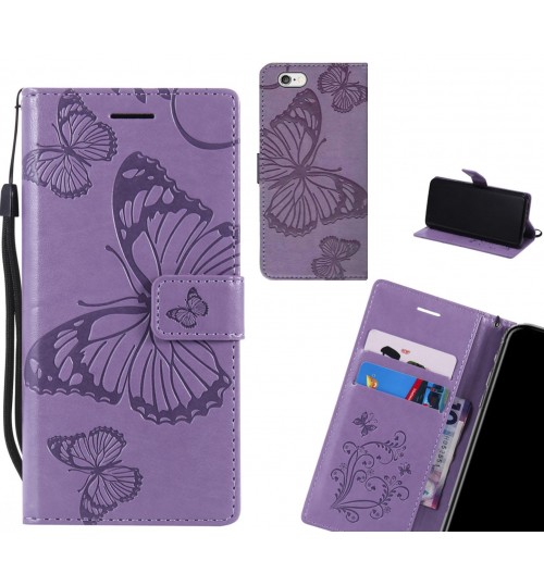 Iphone 6s Plus Case Embossed Butterfly Wallet Leather Case - Purple