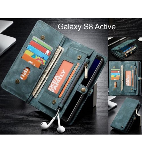 Galaxy S8 Active Case Retro Leather Multi Cards Cash Pocket &amp; Zip - Green
