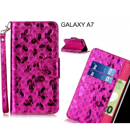 GALAXY A7  case wallet leather butterfly case