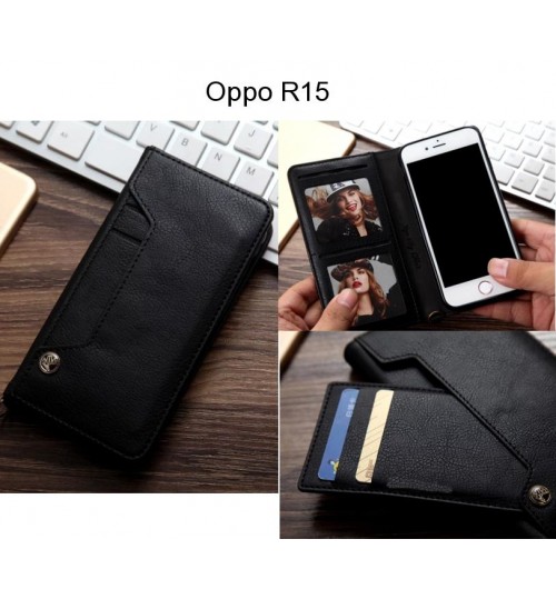 Oppo R15 Case Slim Leather Wallet Case 6 Cards 2 Id Magnet - Black